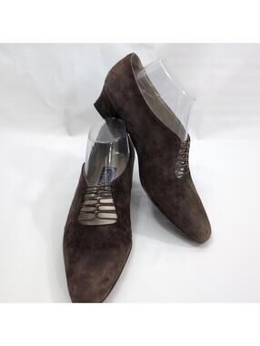 Cappagallo Brown Suede Heels Slip-On Chic Quiet Luxury Aesthetic Size 9.5